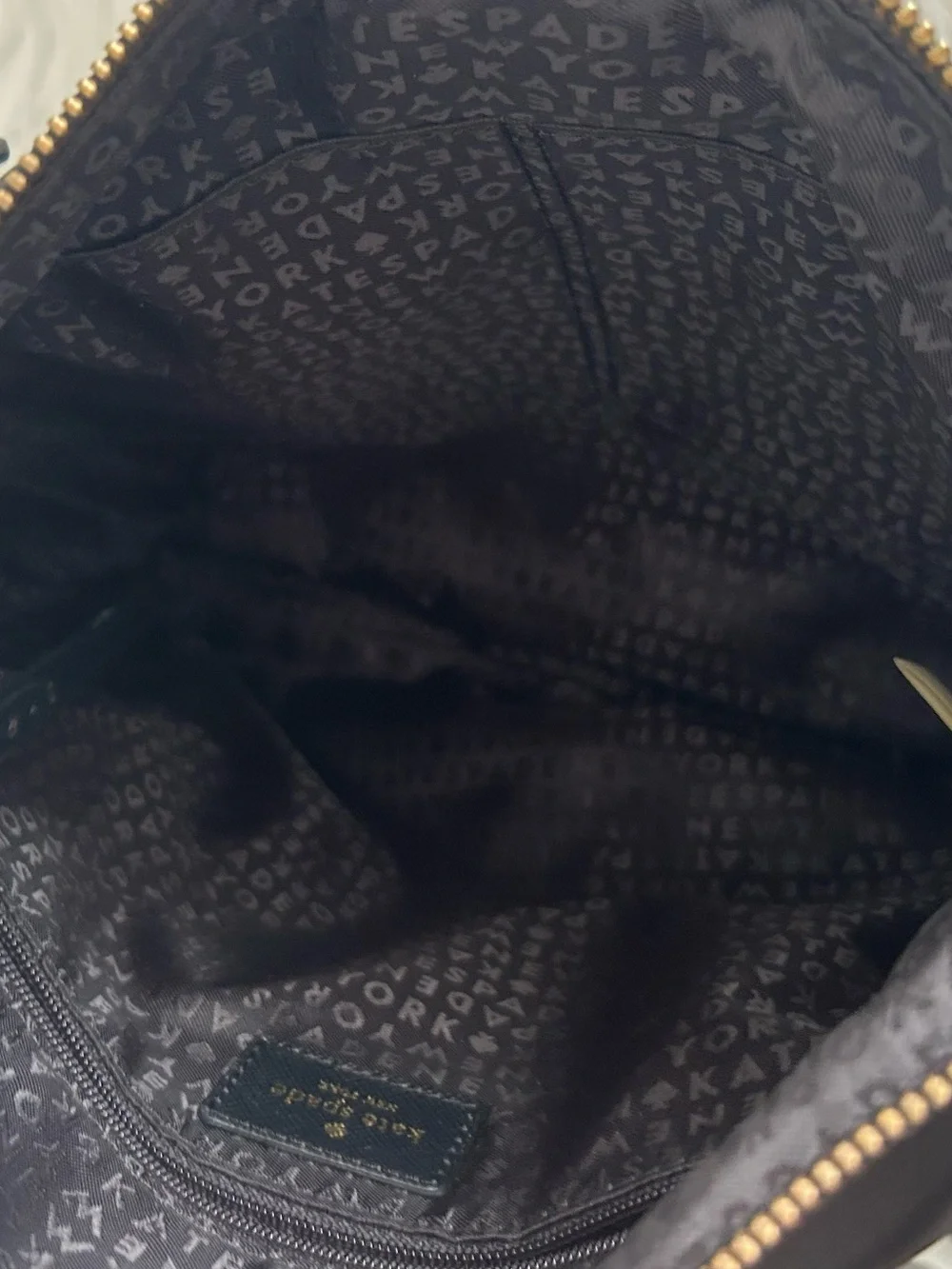 Kate Spade Black Nylon Crossbody Shoulder Bag Gold Zip Pocket Adjustable Strap
